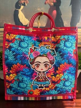 MEXICAN 🪷🌸COLORFUL🌸🪷 FRIDA KAHLO FLORAL MARKET TOTE BAG 🌟NEW🌟